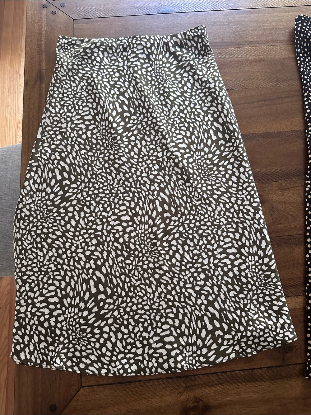 LOFT Olive Green and White Printed Midi Skirt